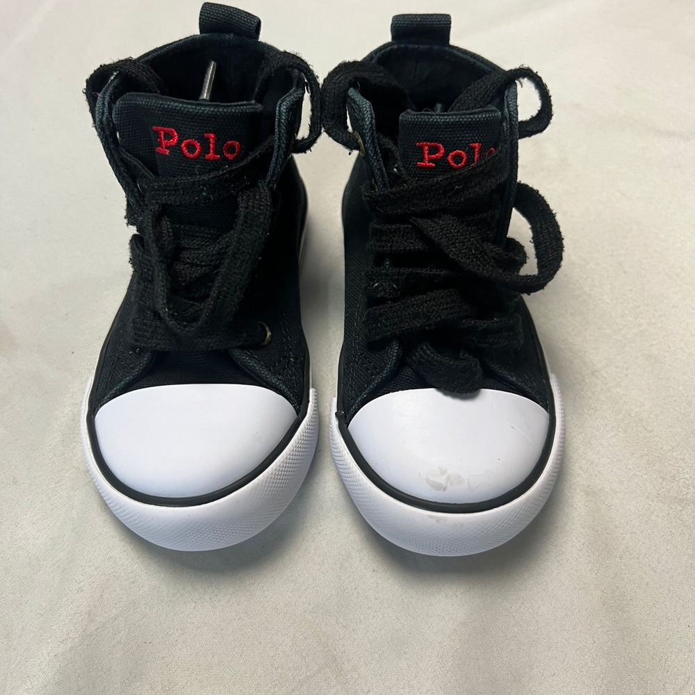 Polo Ralph Lauren Hamptyn High Top Sneakers Canvas Bear Accent‎ Black Size 8